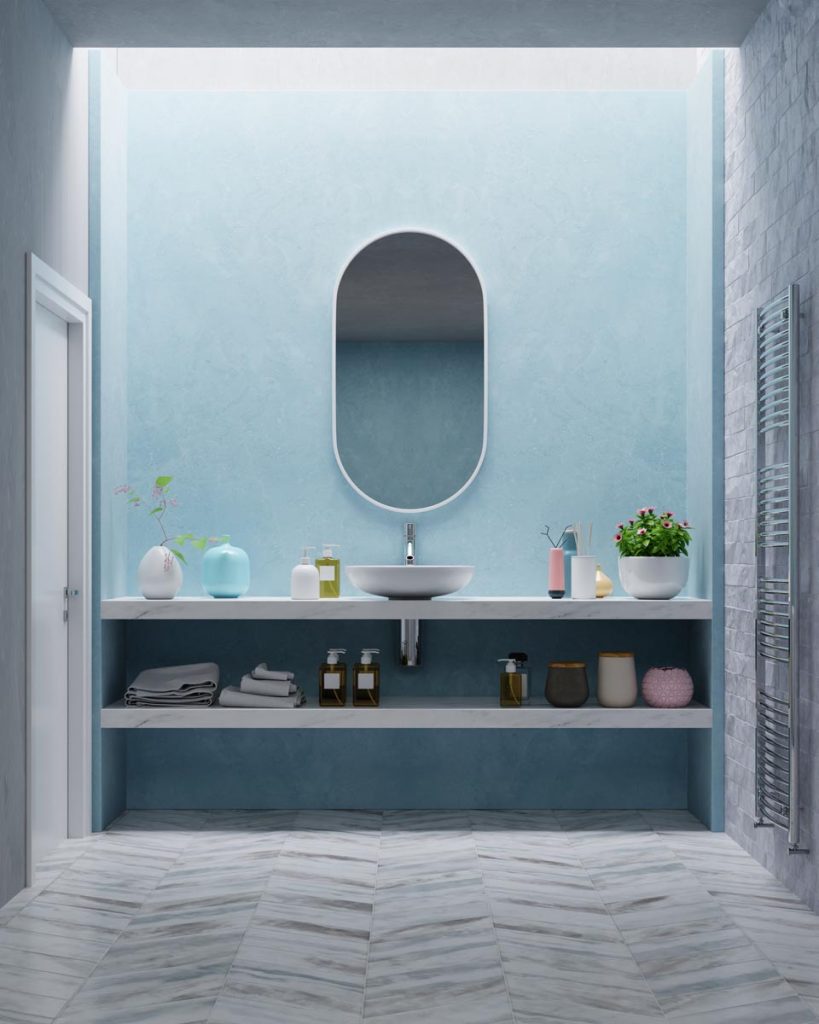 salle de bain bleue