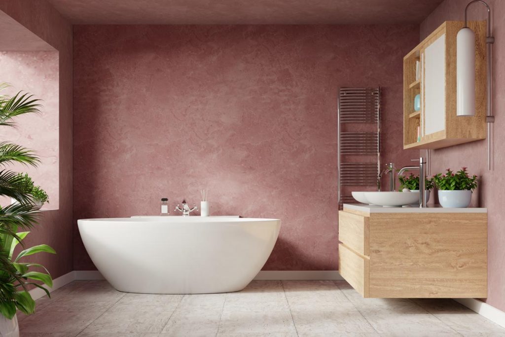 salle de bain rouge